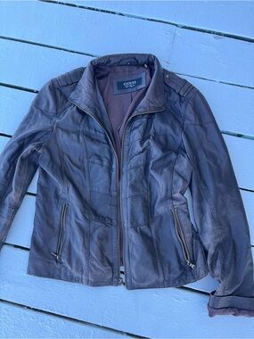 GUESS vintage Women's Dark Brown Leather Zip Front Jacket